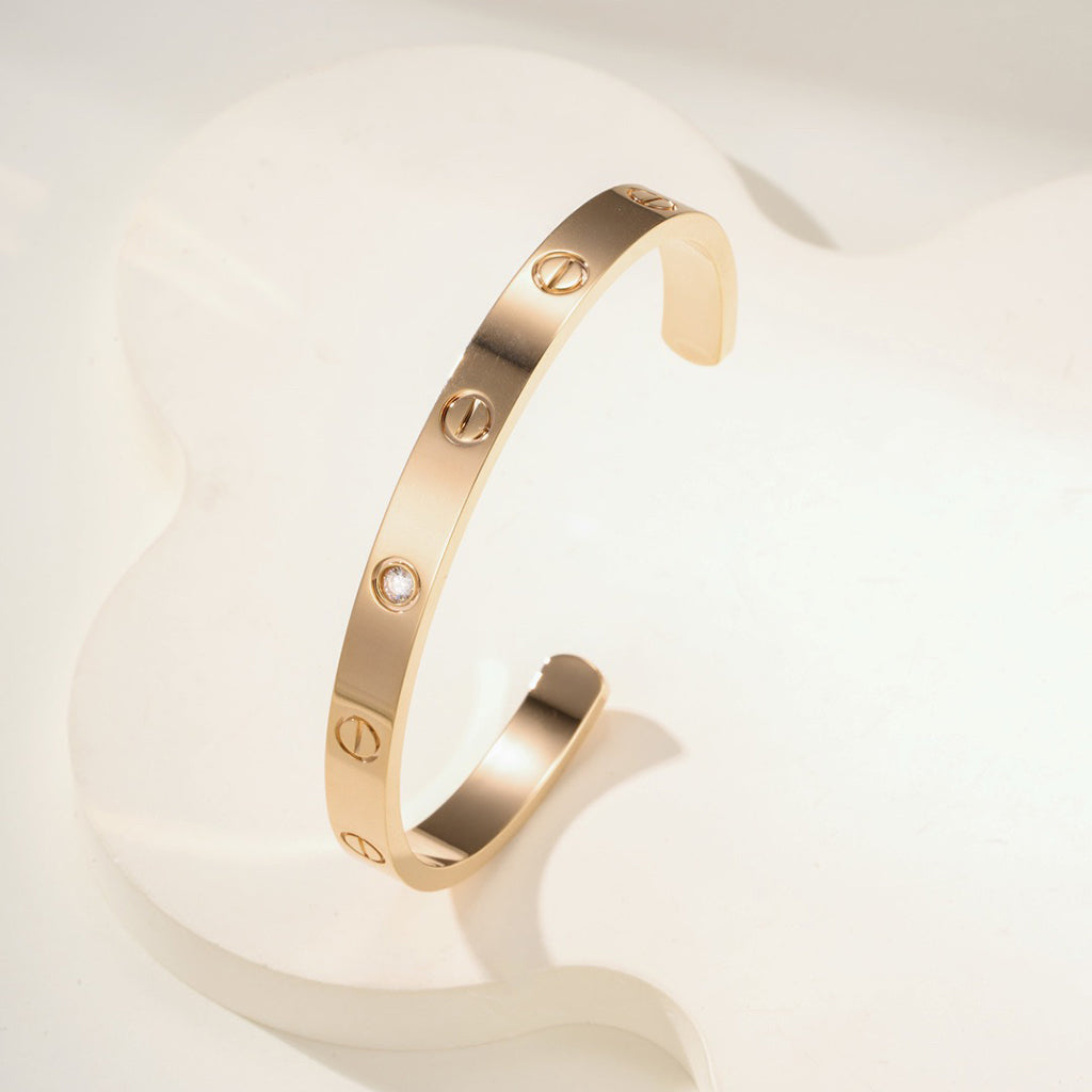 [⭐Reverie Jewels]LOVE BRACELET 6.1MM 1 DIAMOND OPEN CUFF