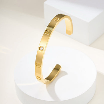 [⭐Reverie Jewels]LOVE BRACELET 6.1MM 1 DIAMOND OPEN CUFF