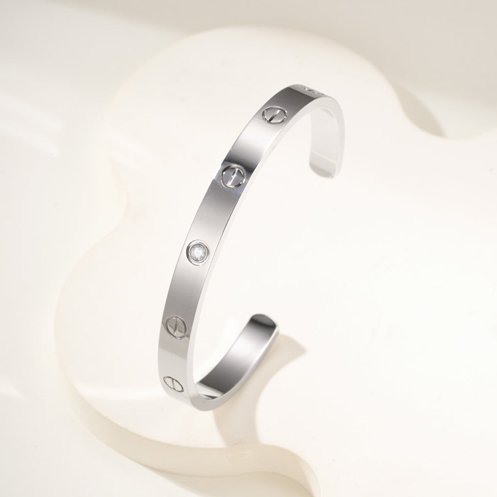 [⭐Reverie Jewels]LOVE BRACELET 6.1MM 1 DIAMOND OPEN CUFF
