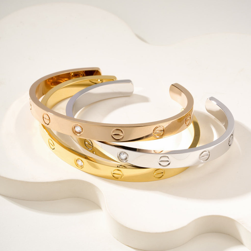 [⭐Reverie Jewels]LOVE BRACELET 6.1MM 1 DIAMOND OPEN CUFF