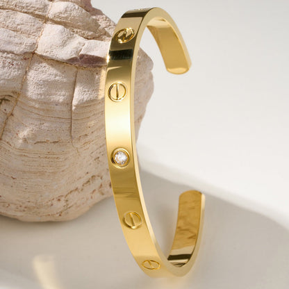 [⭐Reverie Jewels]LOVE BRACELET 6.1MM 1 DIAMOND OPEN CUFF