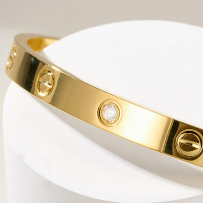 [⭐Reverie Jewels]LOVE BRACELET 6.1MM 1 DIAMOND OPEN CUFF