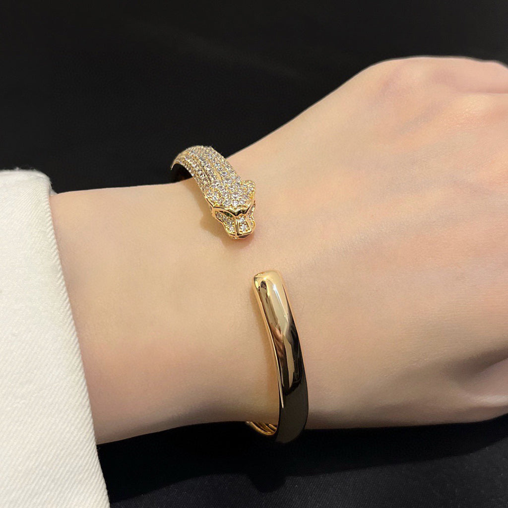 [⭐Reverie Jewels]PANTHERE HALF DIAMOND OPEN BRACELET