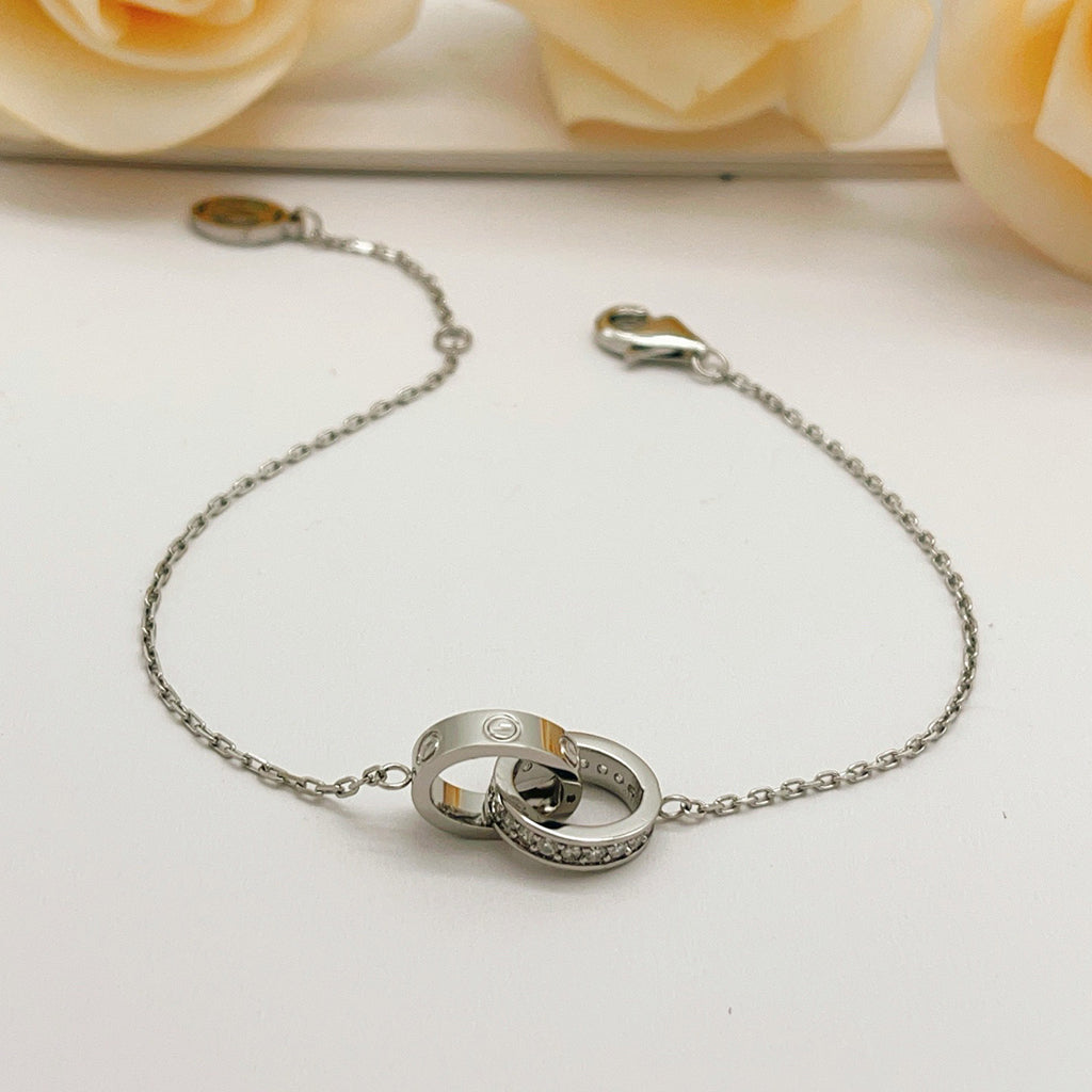 [⭐Reverie Jewels]LOVE DOUBLE RING HALF DIAMOND BRACELET