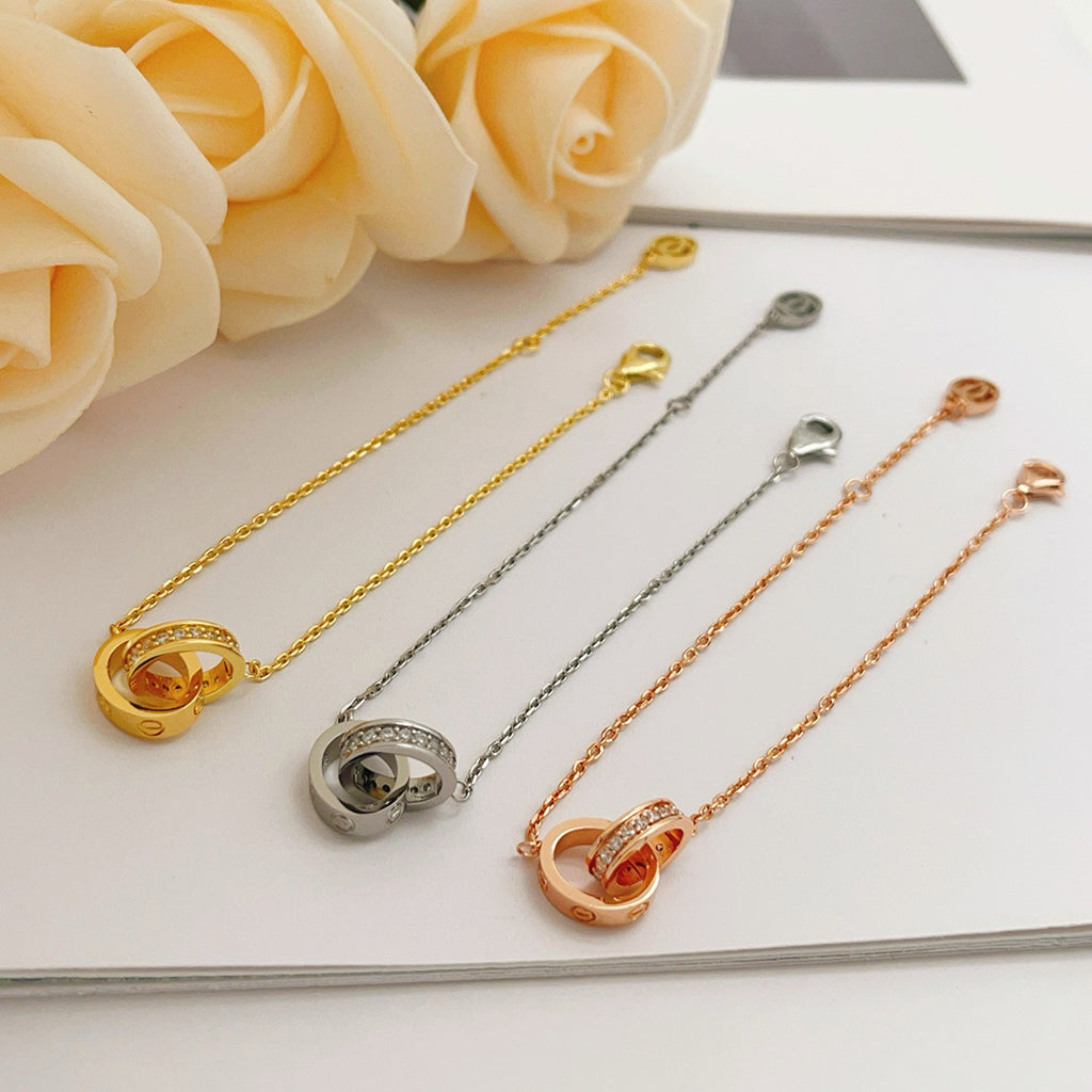 [⭐Reverie Jewels]LOVE DOUBLE RING HALF DIAMOND BRACELET