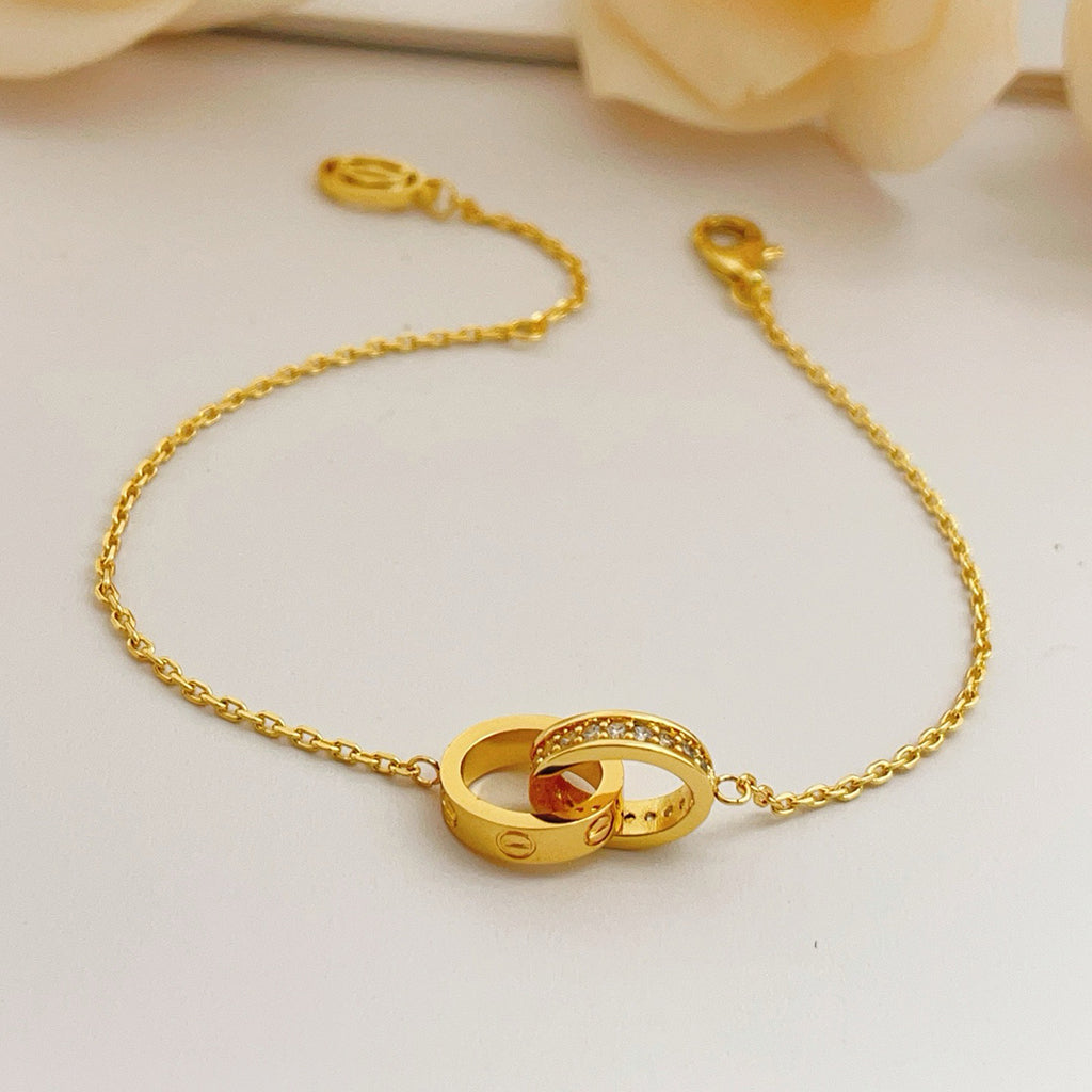 [⭐Reverie Jewels]LOVE DOUBLE RING HALF DIAMOND BRACELET