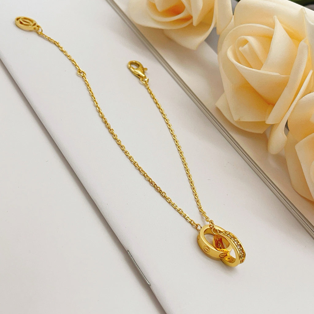 [⭐Reverie Jewels]LOVE DOUBLE RING HALF DIAMOND BRACELET