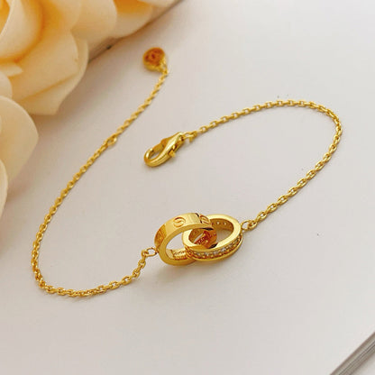 [⭐Reverie Jewels]LOVE DOUBLE RING HALF DIAMOND BRACELET