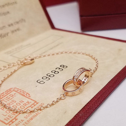 [⭐Reverie Jewels]LOVE DOUBLE RING HALF DIAMOND BRACELET