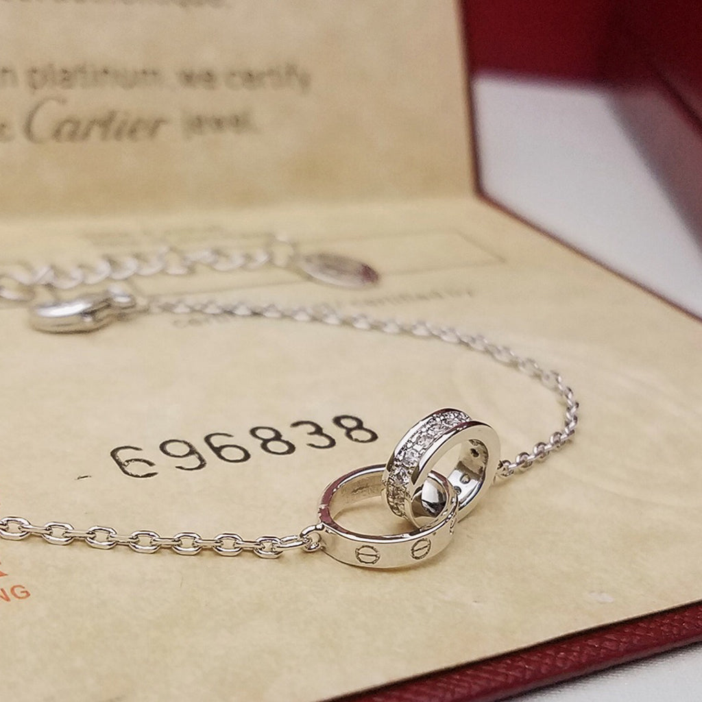 [⭐Reverie Jewels]LOVE DOUBLE RING HALF DIAMOND BRACELET