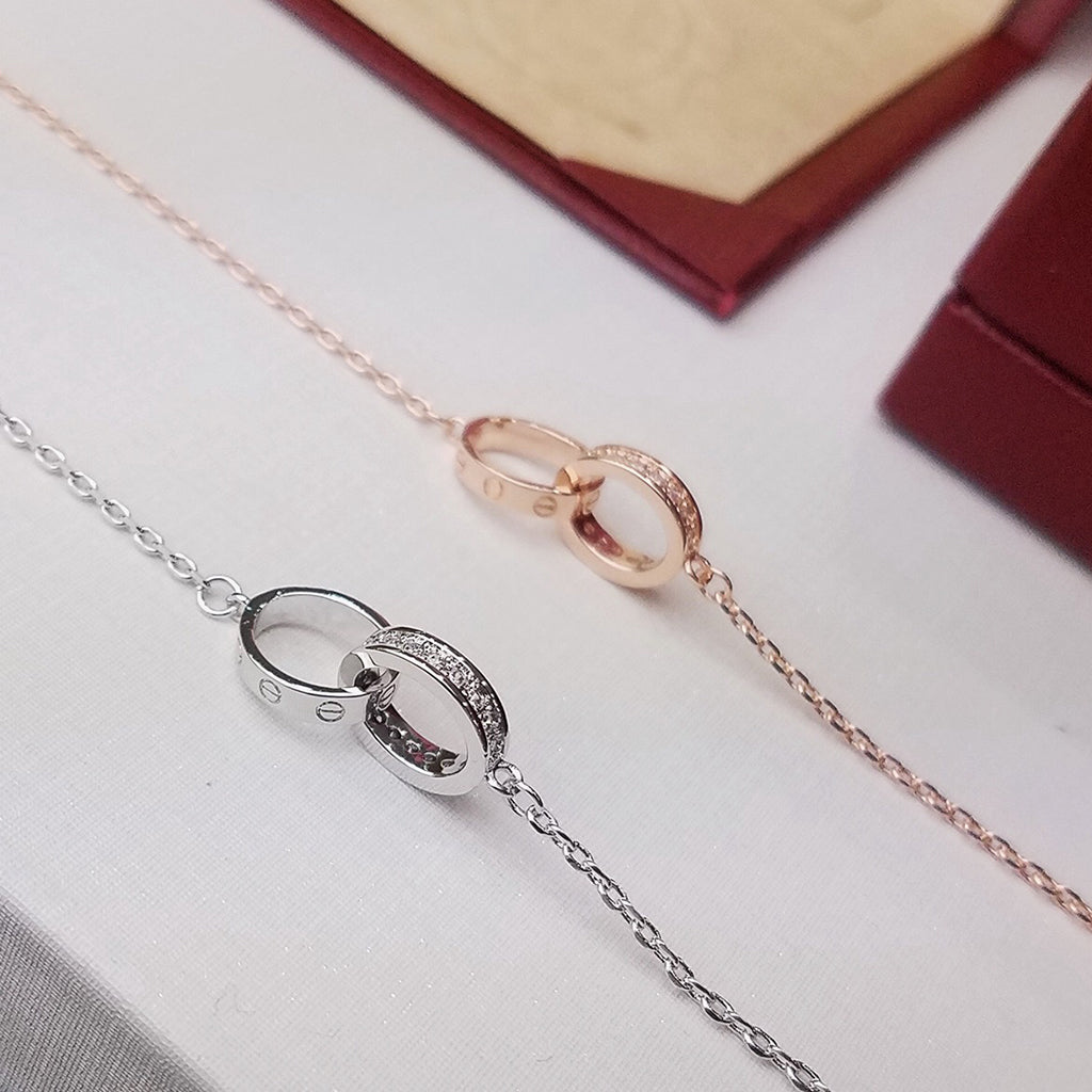 [⭐Reverie Jewels]LOVE DOUBLE RING HALF DIAMOND BRACELET