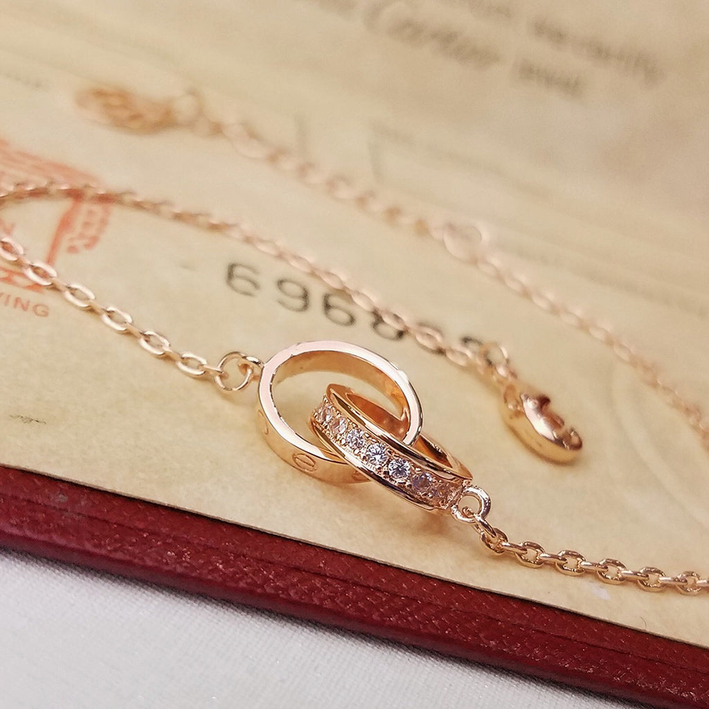 [⭐Reverie Jewels]LOVE DOUBLE RING HALF DIAMOND BRACELET
