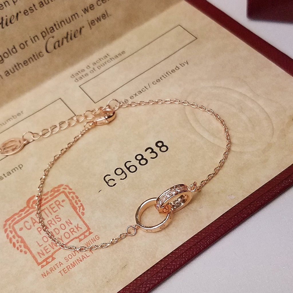 [⭐Reverie Jewels]LOVE DOUBLE RING HALF DIAMOND BRACELET