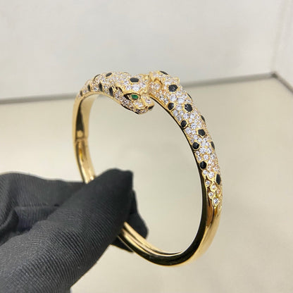 [⭐Reverie Jewels]PANTHERE DOUBLE HEADED HALF DIAMOND OPEN BRACELET