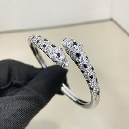 [⭐Reverie Jewels]PANTHERE DOUBLE HEADED HALF DIAMOND OPEN BRACELET