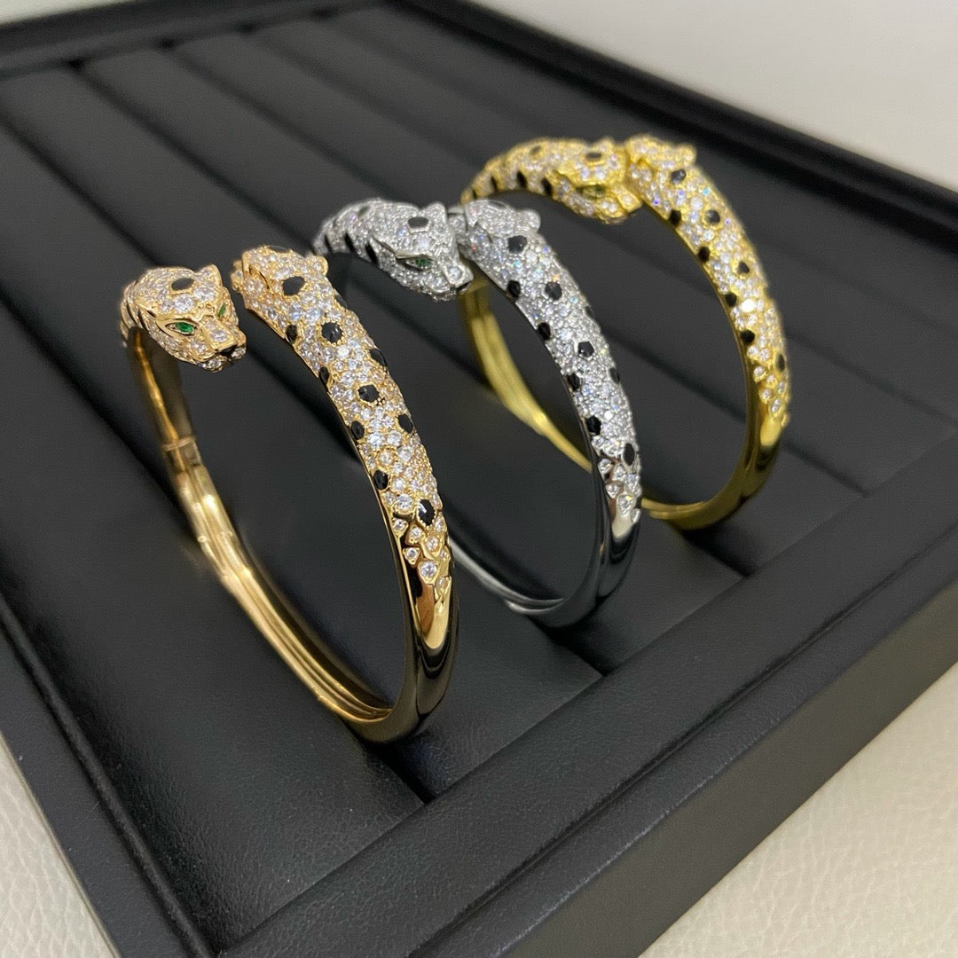 [⭐Reverie Jewels]PANTHERE DOUBLE HEADED HALF DIAMOND OPEN BRACELET