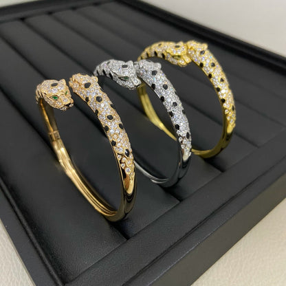 [⭐Reverie Jewels]PANTHERE DOUBLE HEADED HALF DIAMOND OPEN BRACELET