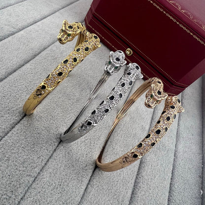 [⭐Reverie Jewels]PANTHERE DOUBLE HEADED HALF DIAMOND OPEN BRACELET