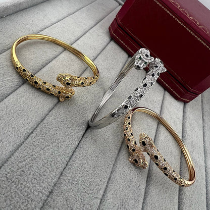 [⭐Reverie Jewels]PANTHERE DOUBLE HEADED HALF DIAMOND OPEN BRACELET