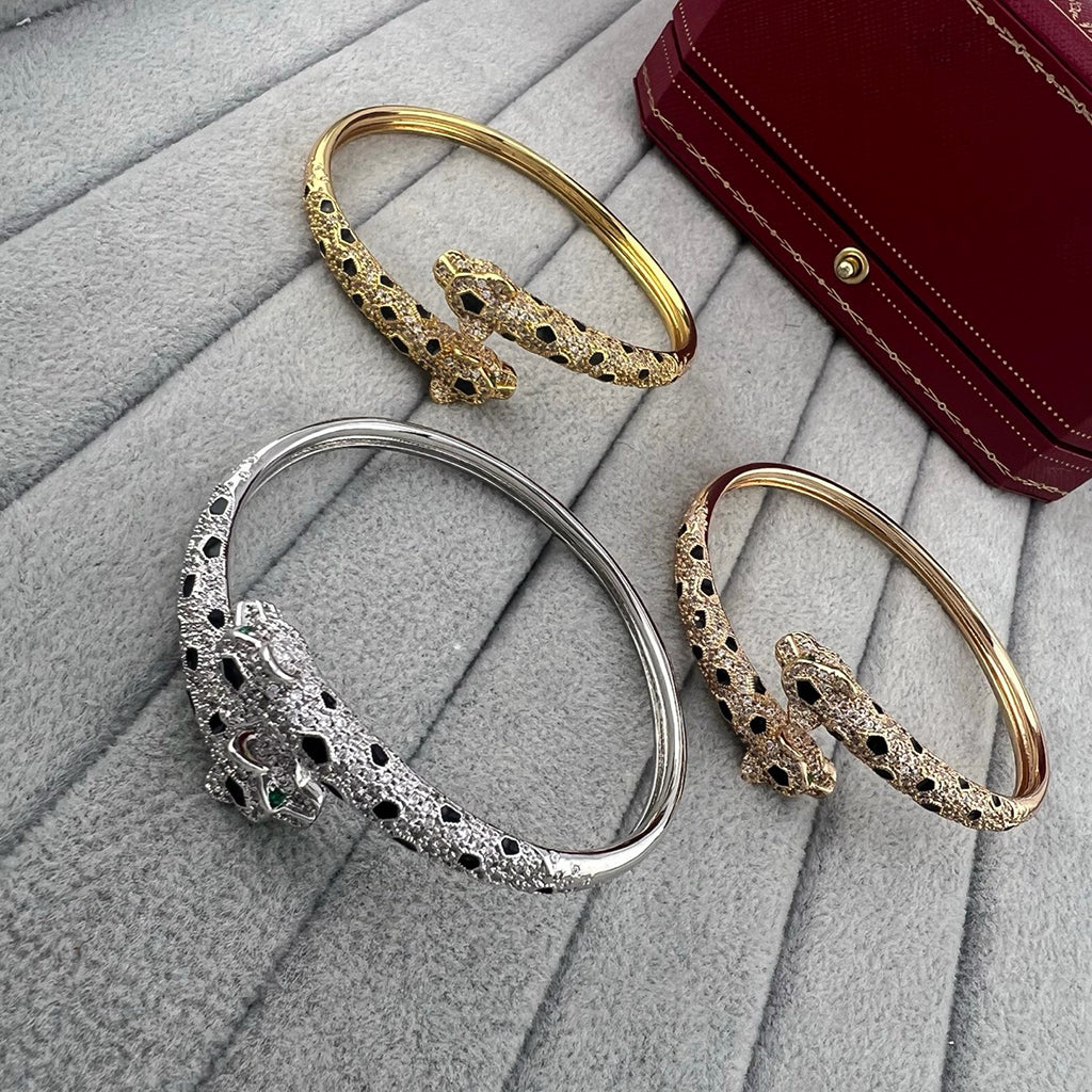 [⭐Reverie Jewels]PANTHERE DOUBLE HEADED HALF DIAMOND OPEN BRACELET