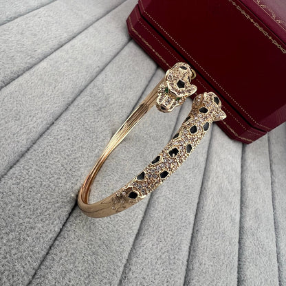 [⭐Reverie Jewels]PANTHERE DOUBLE HEADED HALF DIAMOND OPEN BRACELET