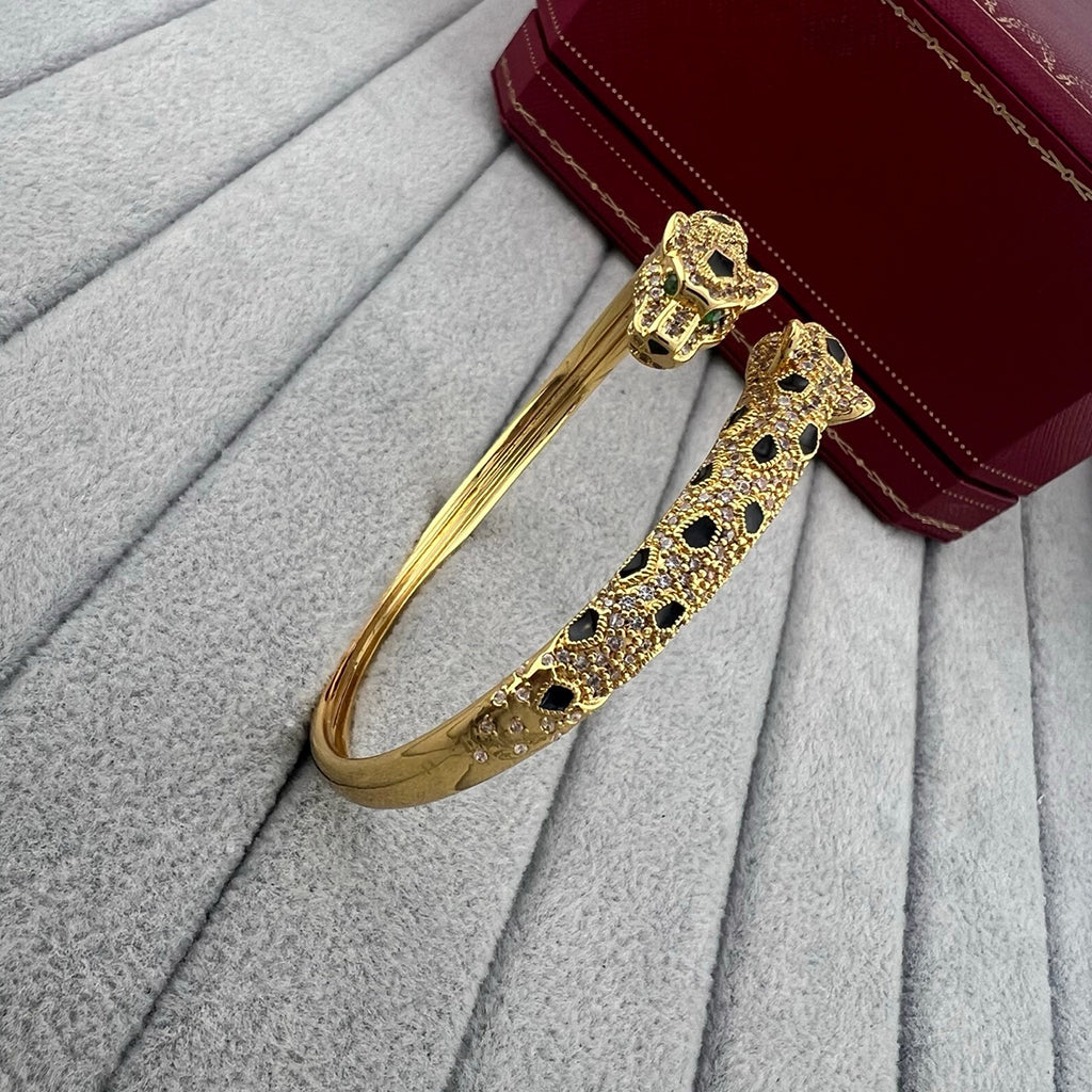 [⭐Reverie Jewels]PANTHERE DOUBLE HEADED HALF DIAMOND OPEN BRACELET
