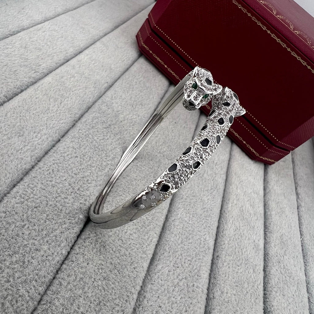 [⭐Reverie Jewels]PANTHERE DOUBLE HEADED HALF DIAMOND OPEN BRACELET