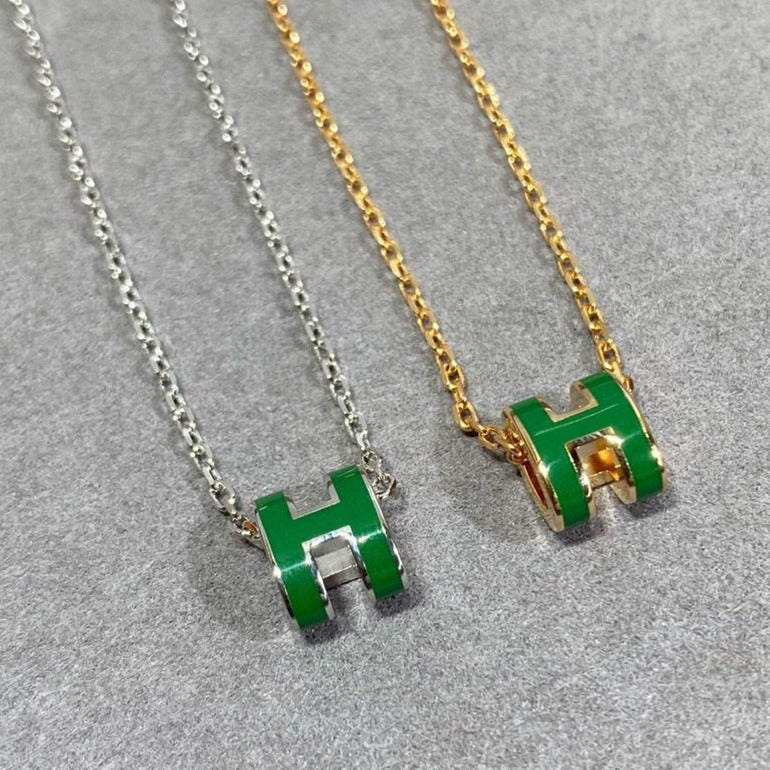 [⭐Reverie Jewels]POP H GREEN NECKLACE SILVER AND GOLD