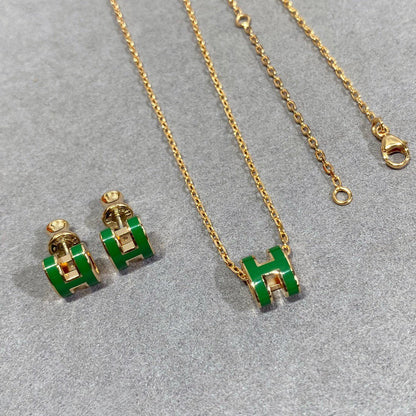 [⭐Reverie Jewels]POP H GREEN NECKLACE SILVER AND GOLD