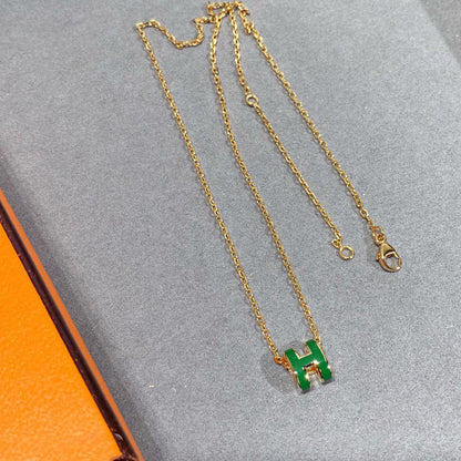 [⭐Reverie Jewels]POP H GREEN NECKLACE SILVER AND GOLD