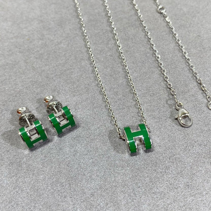 [⭐Reverie Jewels]POP H GREEN NECKLACE SILVER AND GOLD