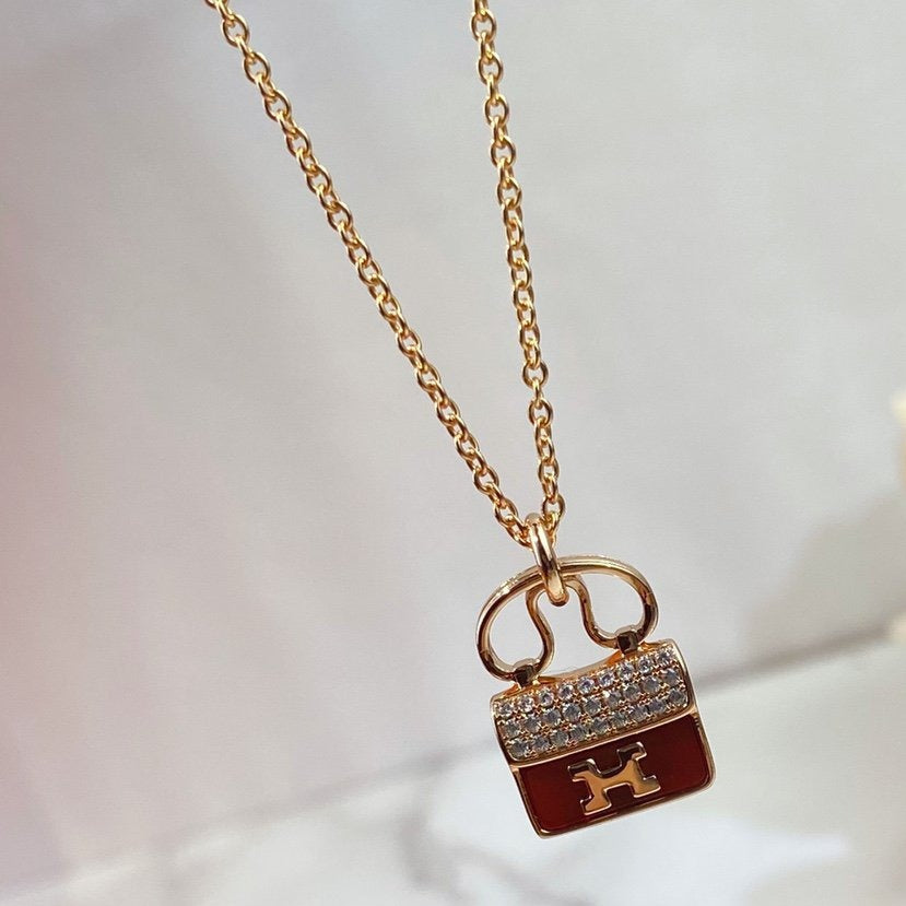 [⭐Reverie Jewels]CONSTANCE RED PEDANT PINK GOLD NECKLACE