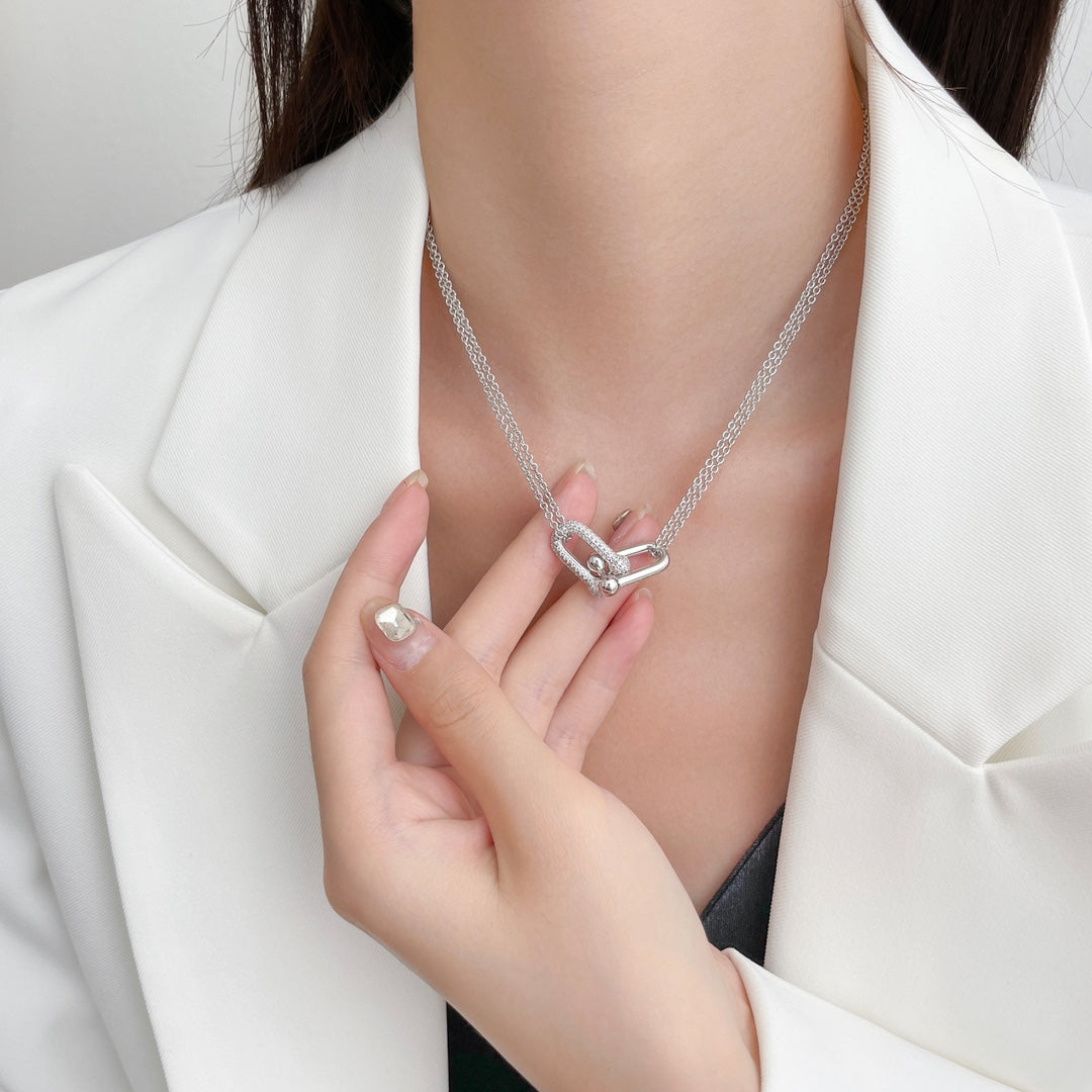 [Reverie Jewels]HARDWEAR DIAMOND PEDANT DOUBLE CHAIN NECKLACE