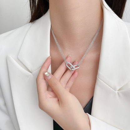 [Reverie Jewels]HARDWEAR DIAMOND PEDANT DOUBLE CHAIN NECKLACE