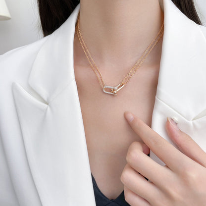 [Reverie Jewels]HARDWEAR DIAMOND PEDANT DOUBLE CHAIN NECKLACE