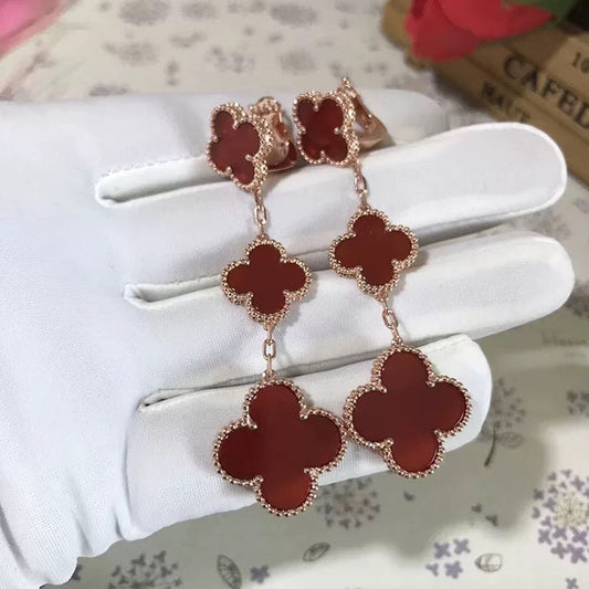 [⭐Reverie Jewels]CLOVER 3 MOTIF CARNELIAN DROP EARRINGS