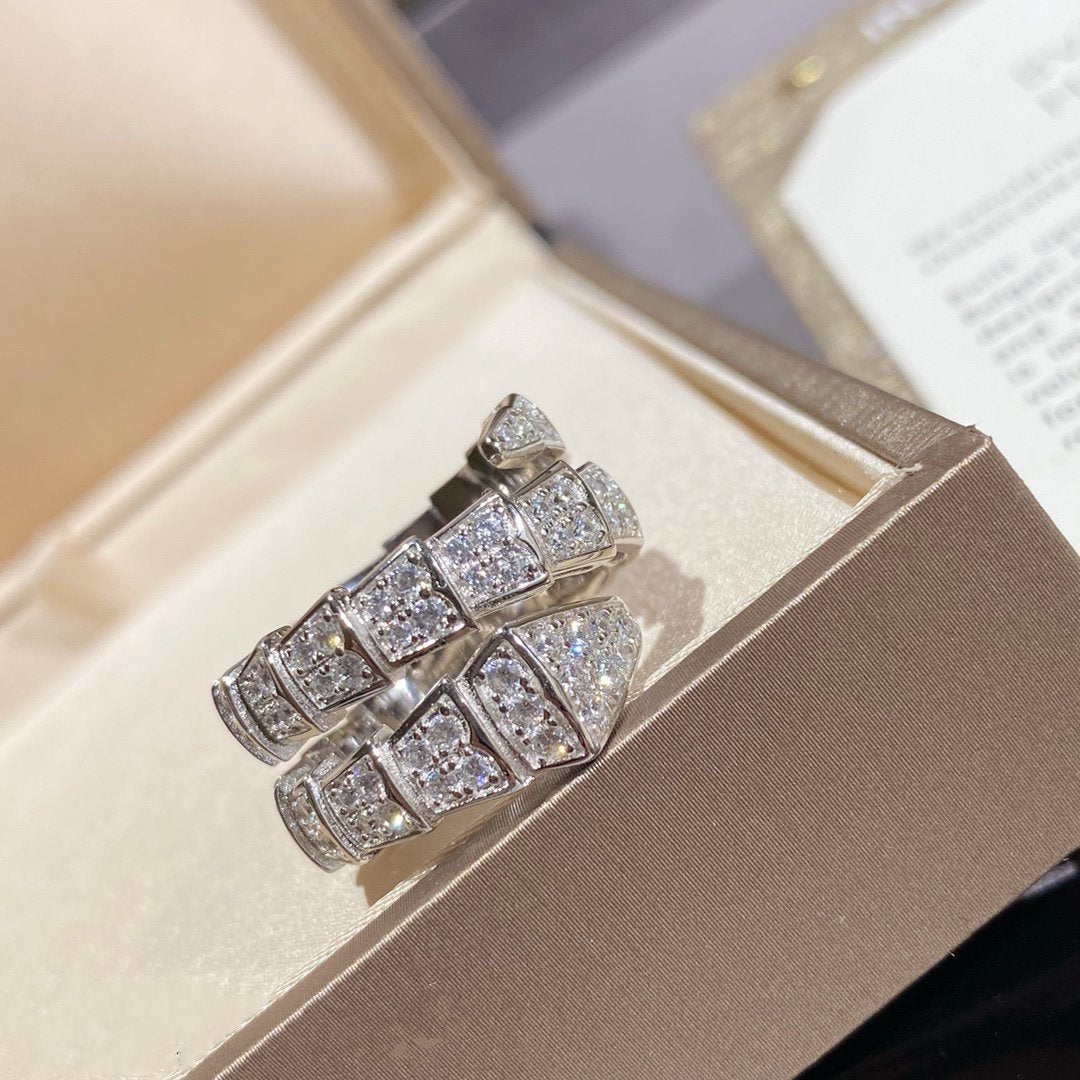 [⭐Reverie Jewels]SERPENTI DOUBLE RING SILVER DIAMOND PAVED