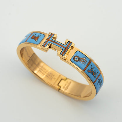 [⭐Reverie Jewels]H PINK GOLD BRACELET BLUE CERAMIC
