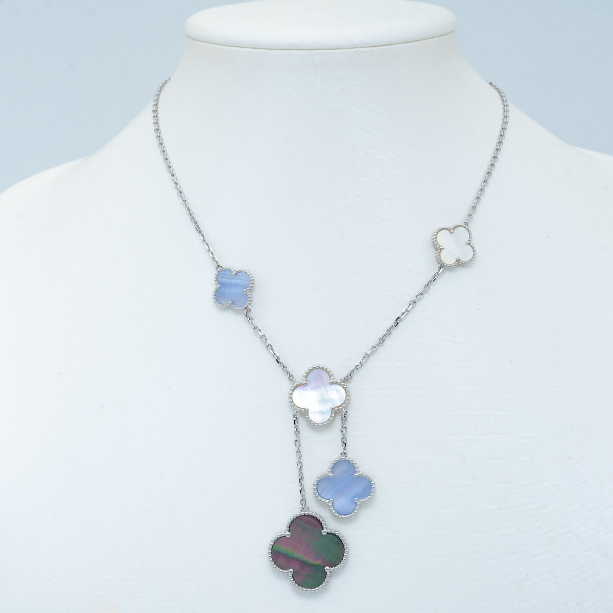 [⭐Reverie Jewels]CLOVER MOP CHALCEDONY NECKLACE SILVER 6 MOTIF