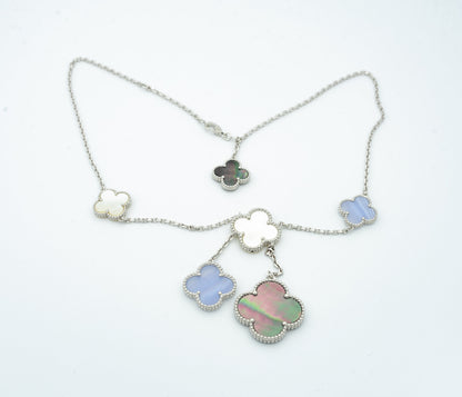 [⭐Reverie Jewels]CLOVER MOP CHALCEDONY NECKLACE SILVER 6 MOTIF