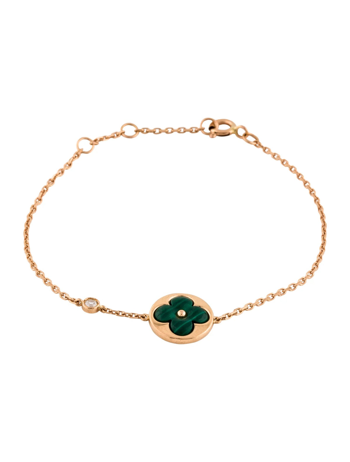 [⭐Reverie Jewels]SUN MALACHITE 1 DIAMOND PINK GOLD BRACELET