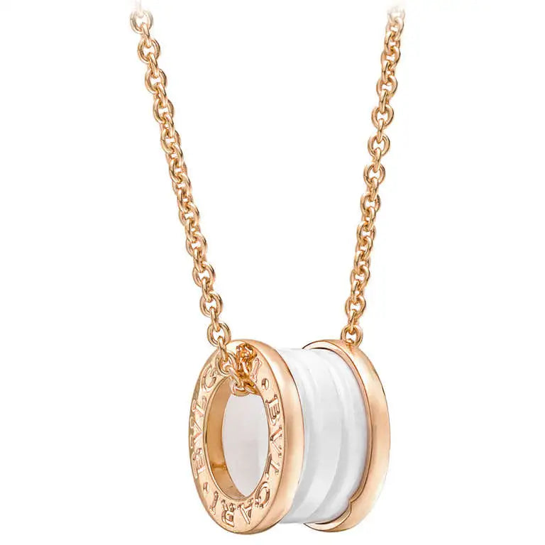 [⭐Reverie Jewels]ZERO 1 WHITE CERAMIC PINK GOLD DIAMOND NECKLACE