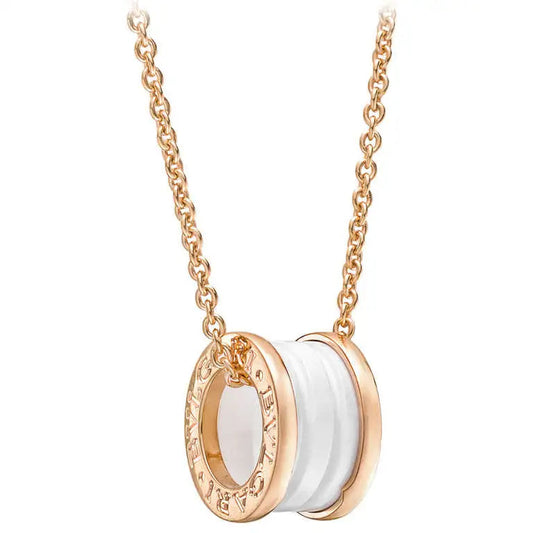 [⭐Reverie Jewels]ZERO 1 WHITE CERAMIC PINK GOLD DIAMOND NECKLACE