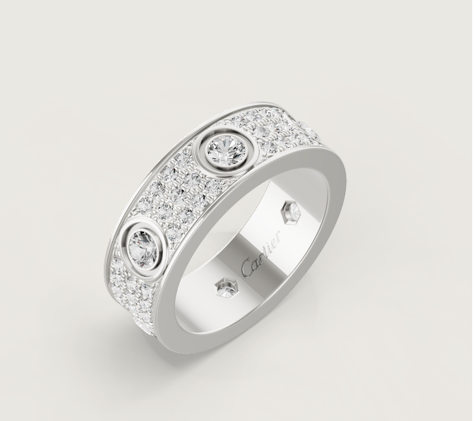 [⭐Reverie Jewels]LOVE RING 6.5MM Full Diamond, 6 Major Diamonds Silver