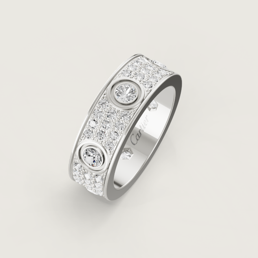 [⭐Reverie Jewels]LOVE RING 6.5MM Full Diamond, 6 Major Diamonds Silver