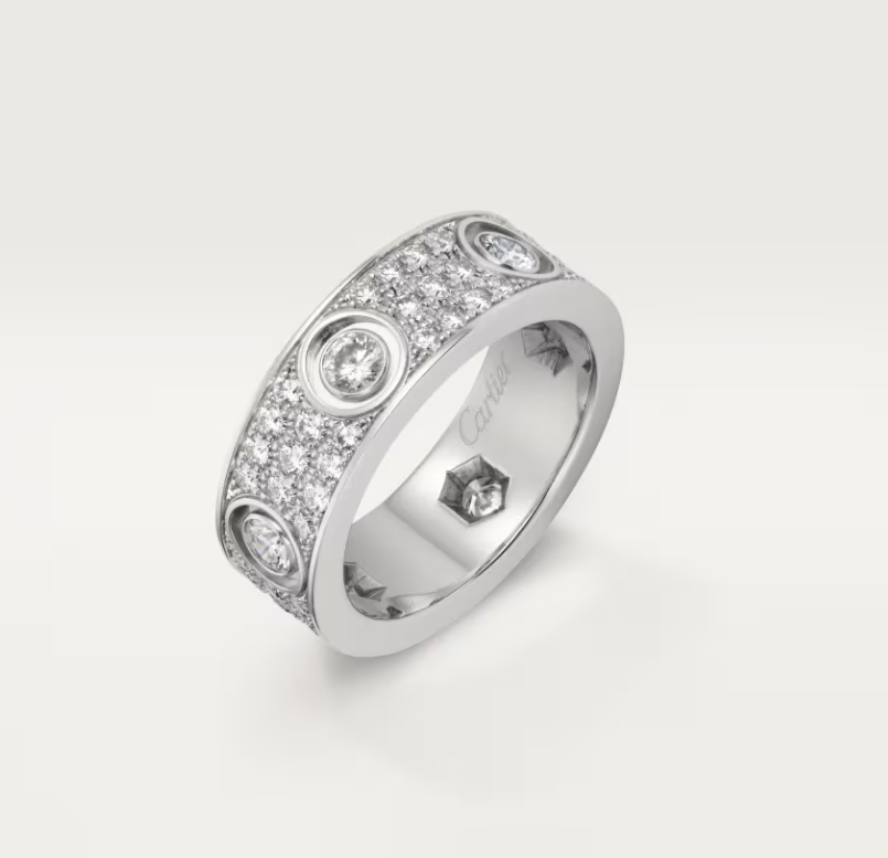 [⭐Reverie Jewels]LOVE RING 6.5MM Full Diamond, 6 Major Diamonds Silver