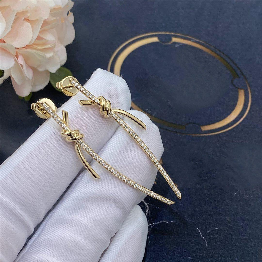 [Reverie Jewels]KNOT DROP EARRINGS IN YELLOW GOLD WITH DIAMONDS