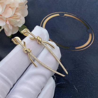 [Reverie Jewels]KNOT DROP EARRINGS IN YELLOW GOLD WITH DIAMONDS