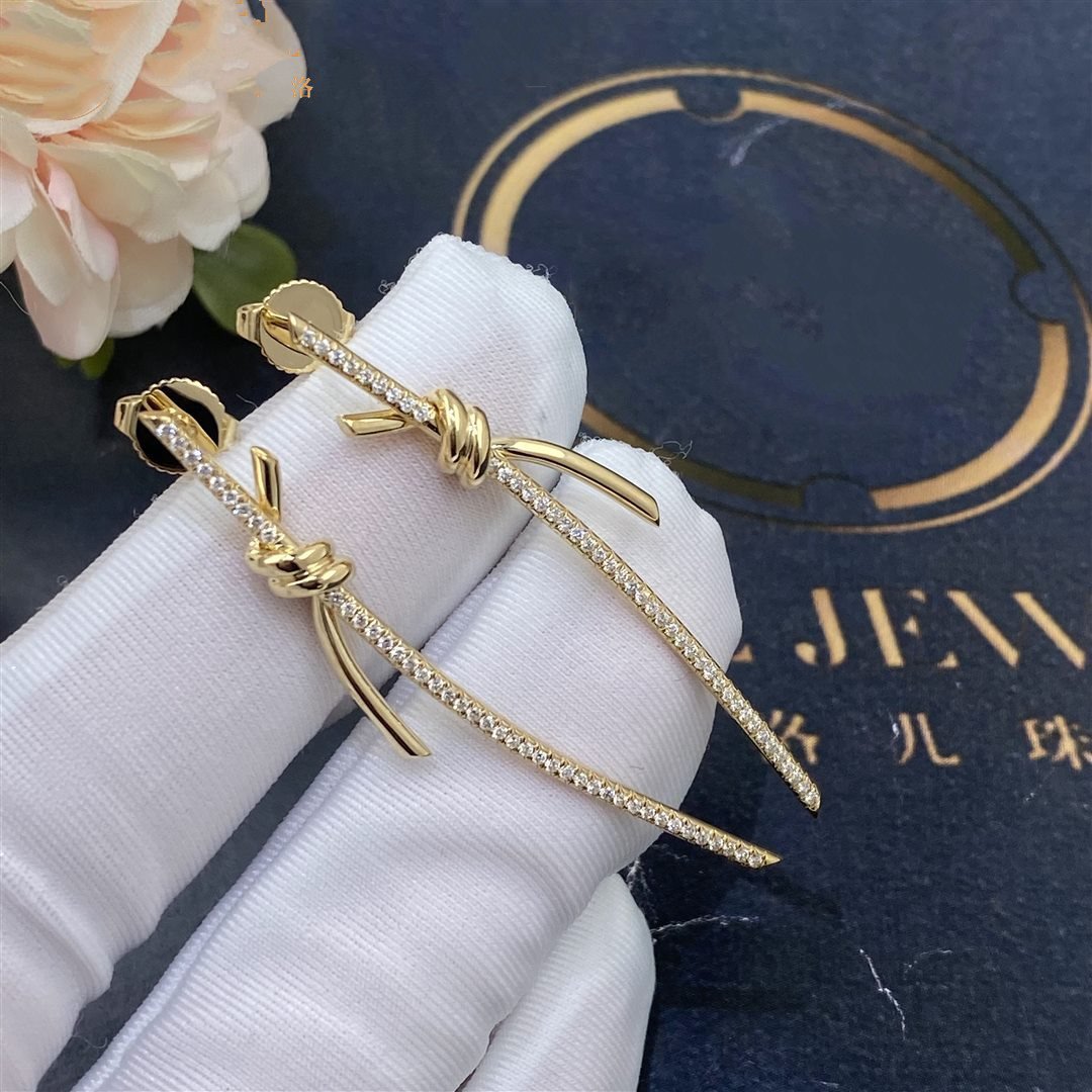 [Reverie Jewels]KNOT DROP EARRINGS IN YELLOW GOLD WITH DIAMONDS