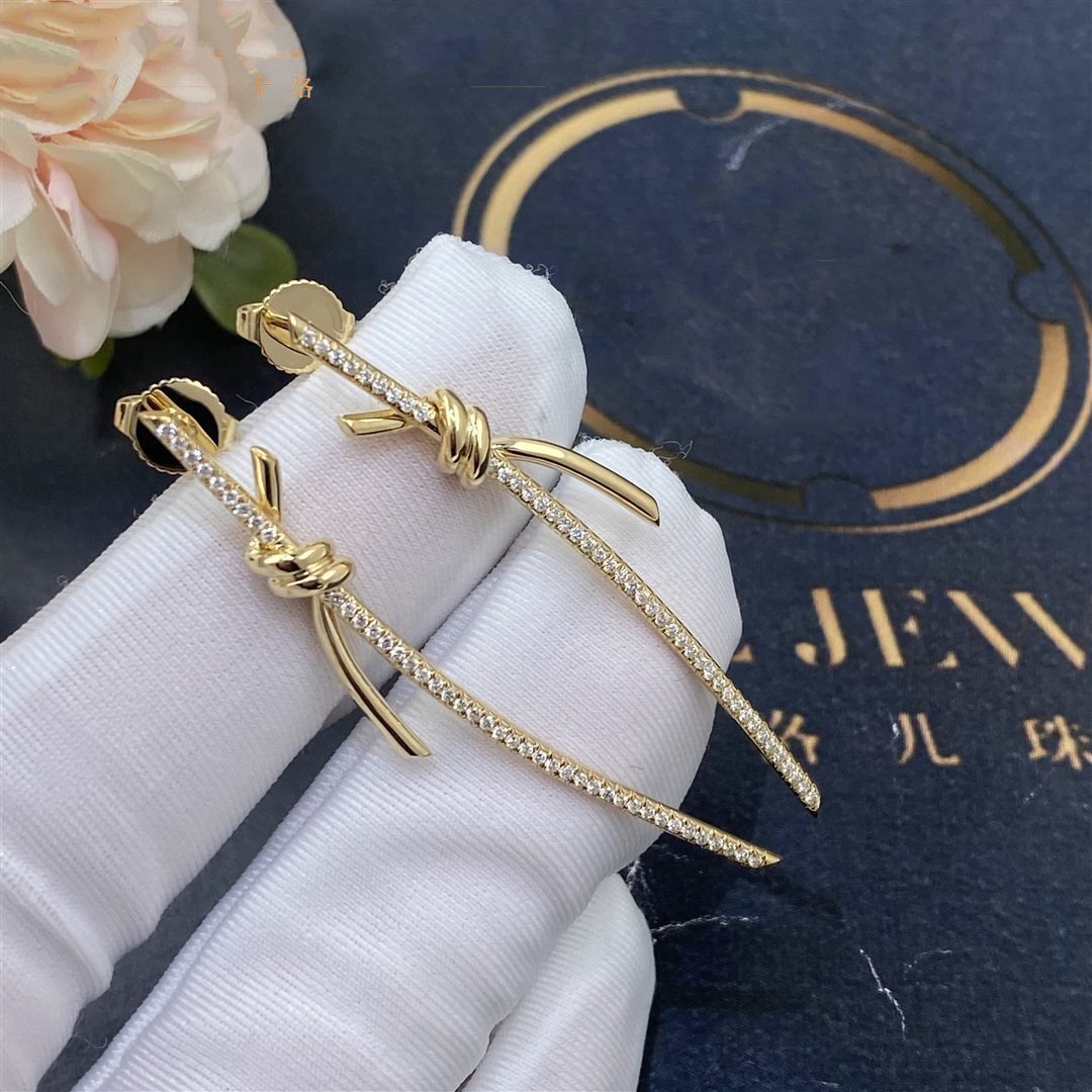 [Reverie Jewels]KNOT DROP EARRINGS IN YELLOW GOLD WITH DIAMONDS